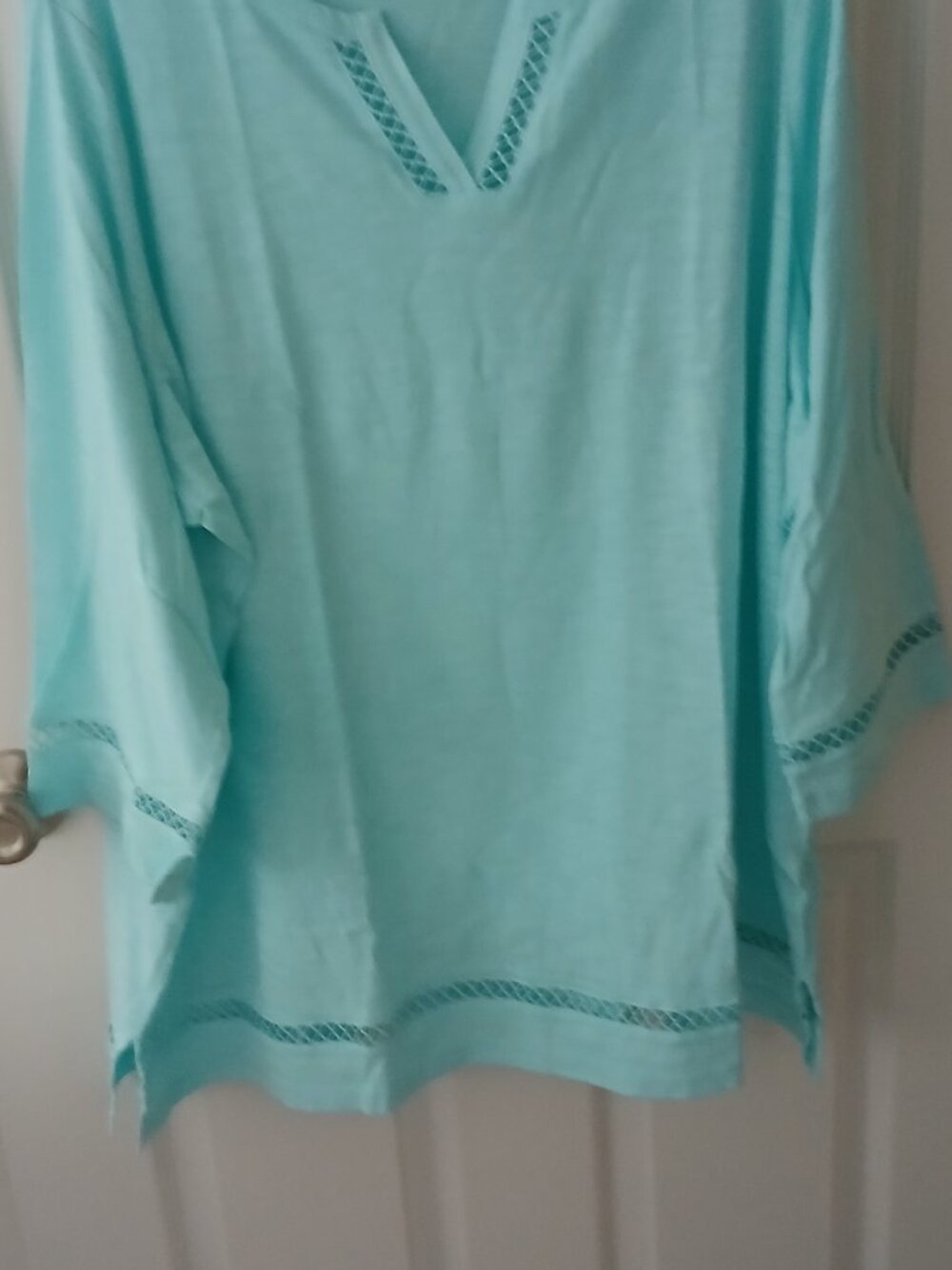 Belle by Kim Gravel Slub Knit Breezy Bliss Open Trim Top